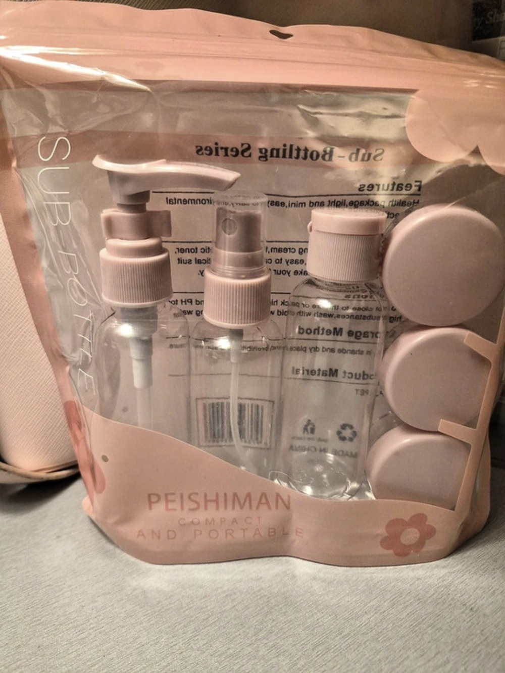 Peishiman Sub-Bottling Series Travel Bottles in Pink NWT
